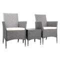 3PC Outdoor Bistro Set Patio Furniture Wicker Setting Chairs Table Cushion Grey