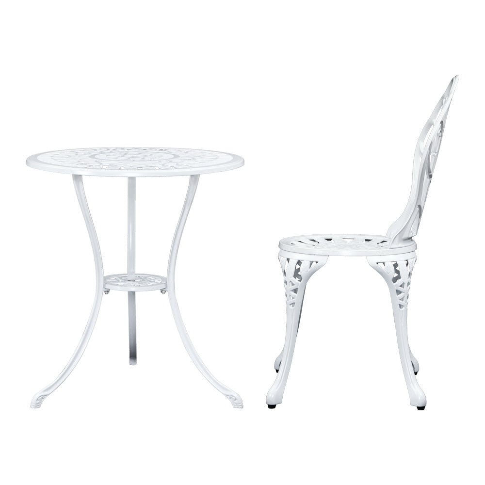 3PC Outdoor Setting Bistro Set Chairs Table Cast Aluminum Patio Furniture Tulip White - Furniture > Outdoor - Bedzy Australia