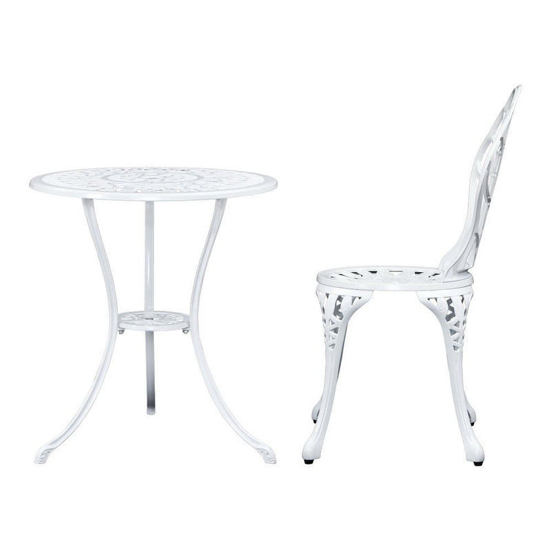3PC Outdoor Setting Bistro Set Chairs Table Cast Aluminum Patio Furniture Tulip White - Furniture > Outdoor - Bedzy Australia