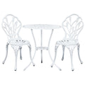 3PC Outdoor Setting Bistro Set Chairs Table Cast Aluminum Patio Furniture Tulip White