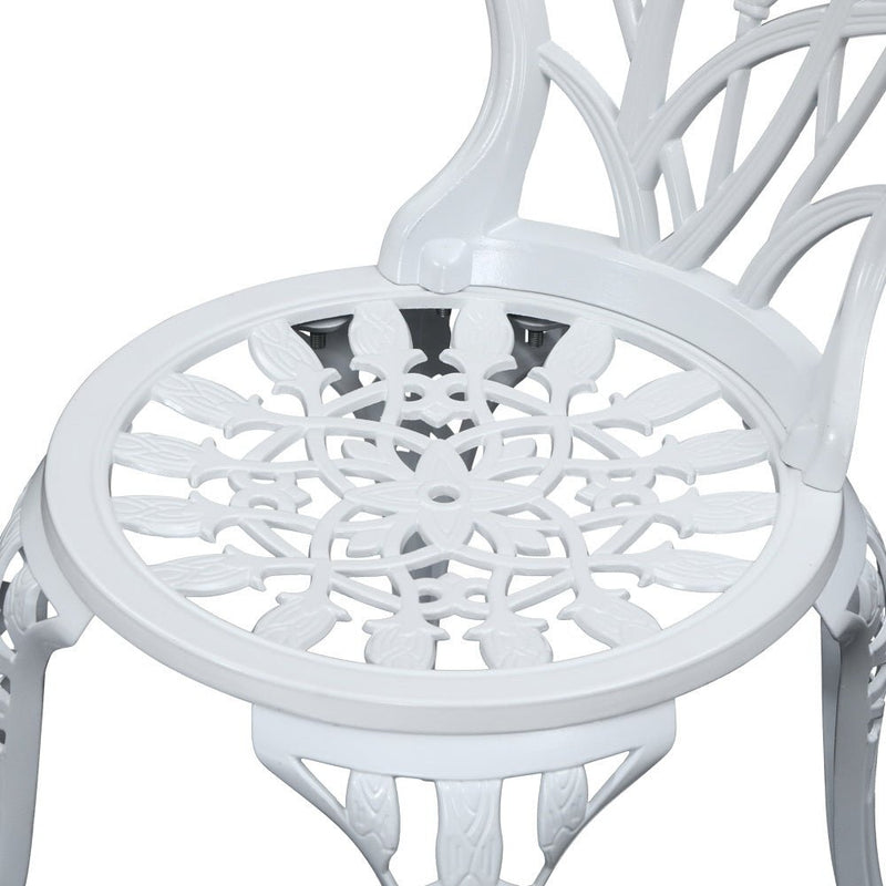 3PC Outdoor Setting Bistro Set Chairs Table Cast Aluminum Patio Furniture Tulip White - Furniture > Outdoor - Bedzy Australia