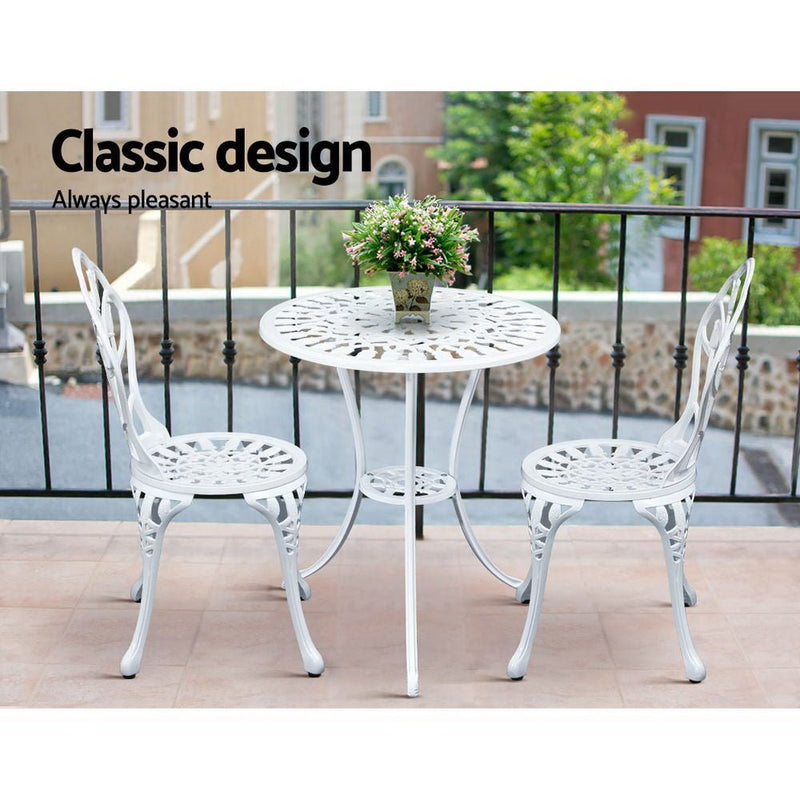 3PC Outdoor Setting Bistro Set Chairs Table Cast Aluminum Patio Furniture Tulip White - Furniture > Outdoor - Bedzy Australia