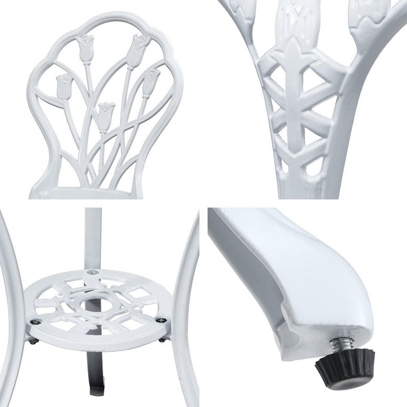 3PC Outdoor Setting Bistro Set Chairs Table Cast Aluminum Patio Furniture Tulip White - Furniture > Outdoor - Bedzy Australia