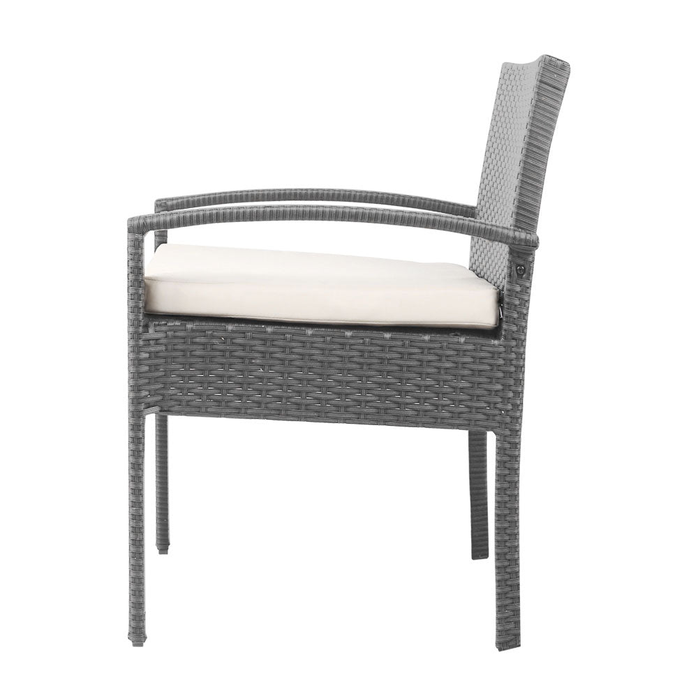 3PC Patio Furniture Bistro Set Wicker Outdoor Lounge Setting Grey - Furniture > Outdoor - Bedzy Australia