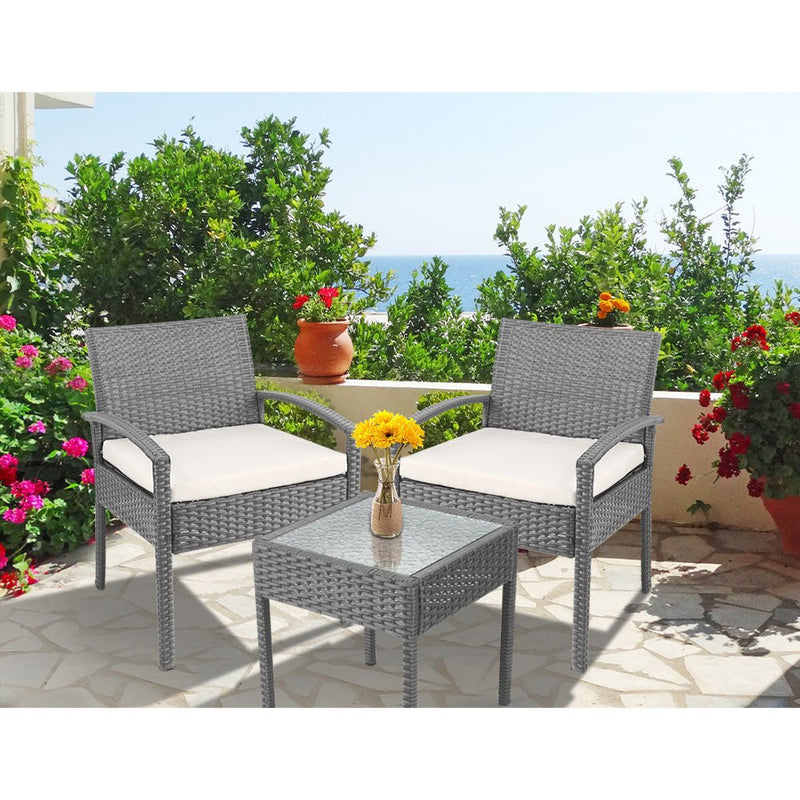 3PC Patio Furniture Bistro Set Wicker Outdoor Lounge Setting Grey - Furniture > Outdoor - Bedzy Australia