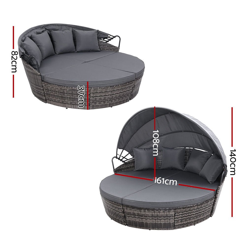 4 Piece Outdoor Day Bed With Shade (Grey) - Bedzy Australia