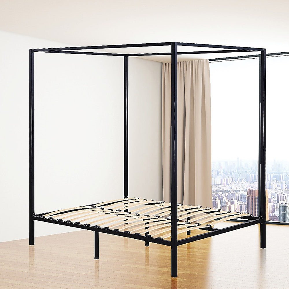 4 Poster Double Bed Frame Black - Bedzy Australia