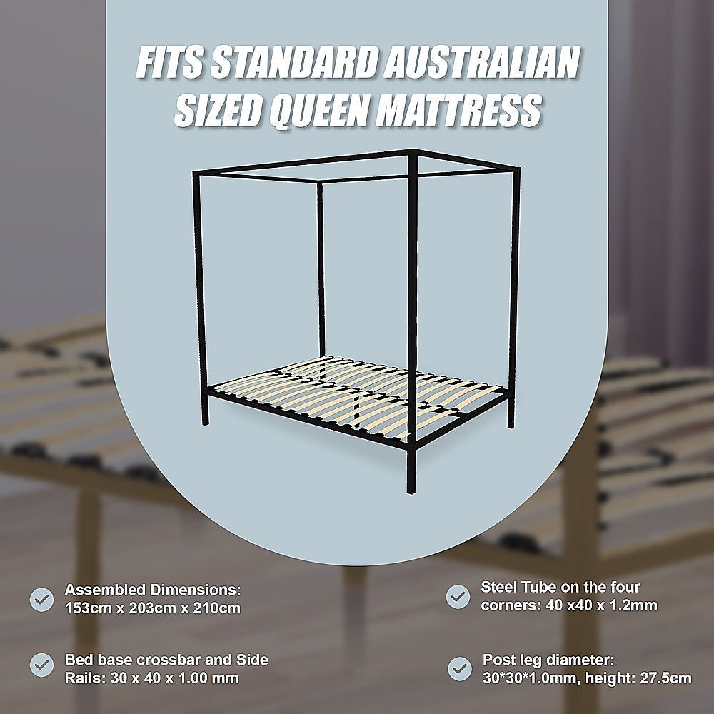4 Poster Queen Bed Frame Black - Bedzy Australia