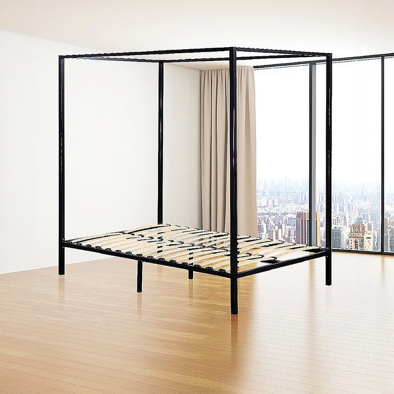 4 Poster Queen Bed Frame Black - Bedzy Australia