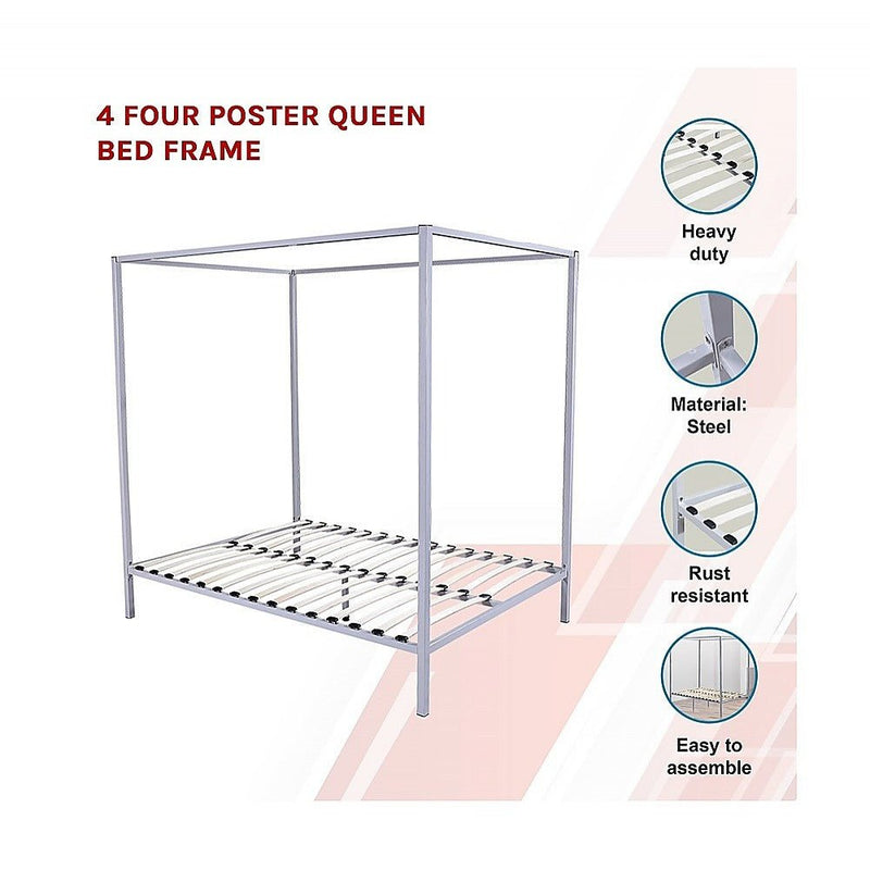 4 Poster Queen Bed Frame Cream - Bedzy Australia