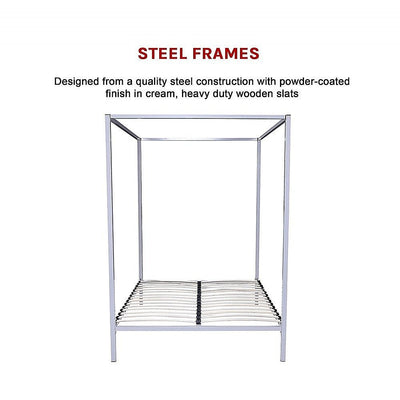 4 Poster Queen Bed Frame Cream - Bedzy Australia