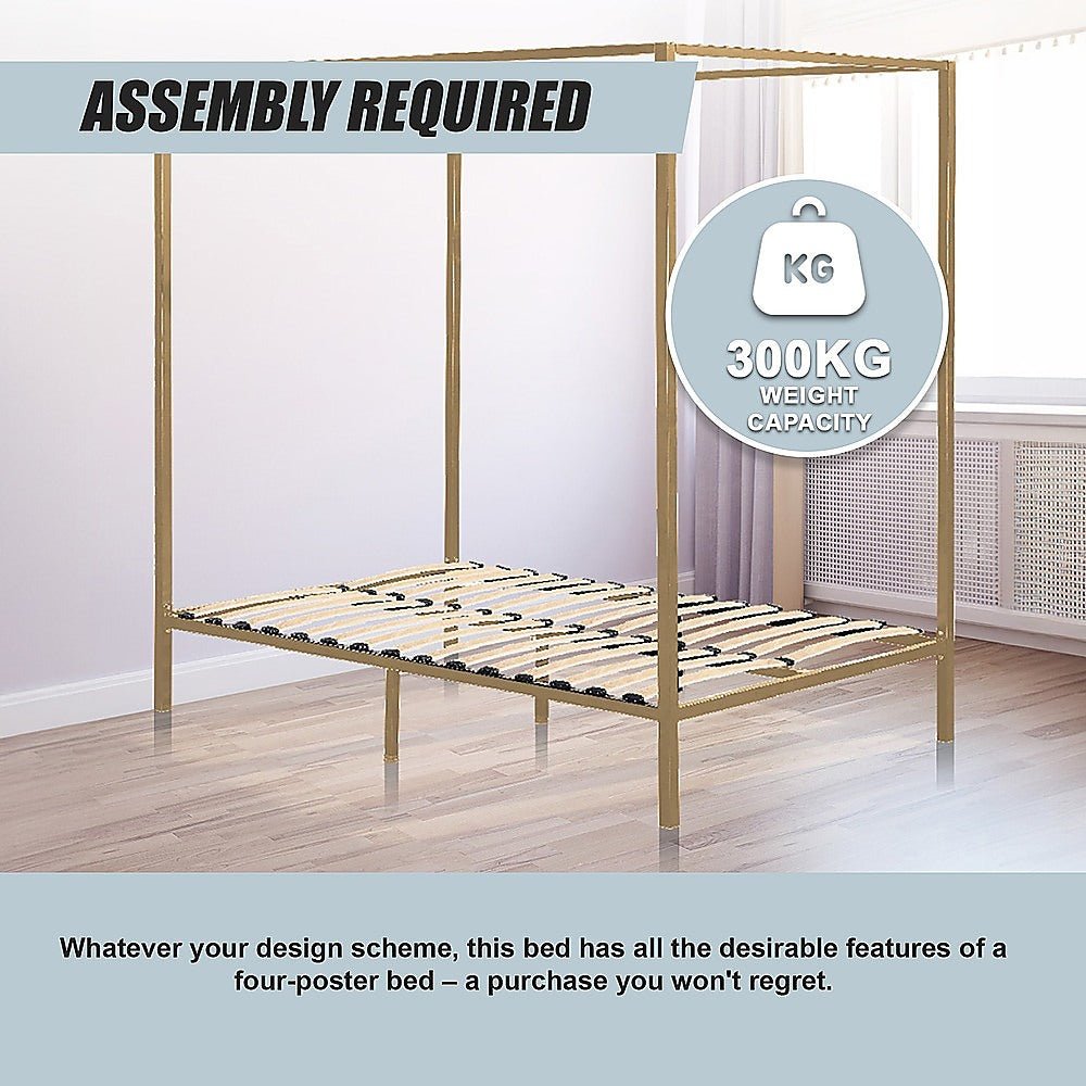 4 Poster Queen Bed Frame Gold - Bedzy Australia