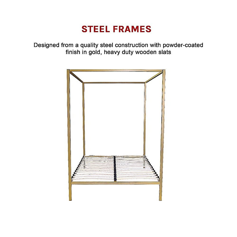 4 Poster Queen Bed Frame Gold - Bedzy Australia