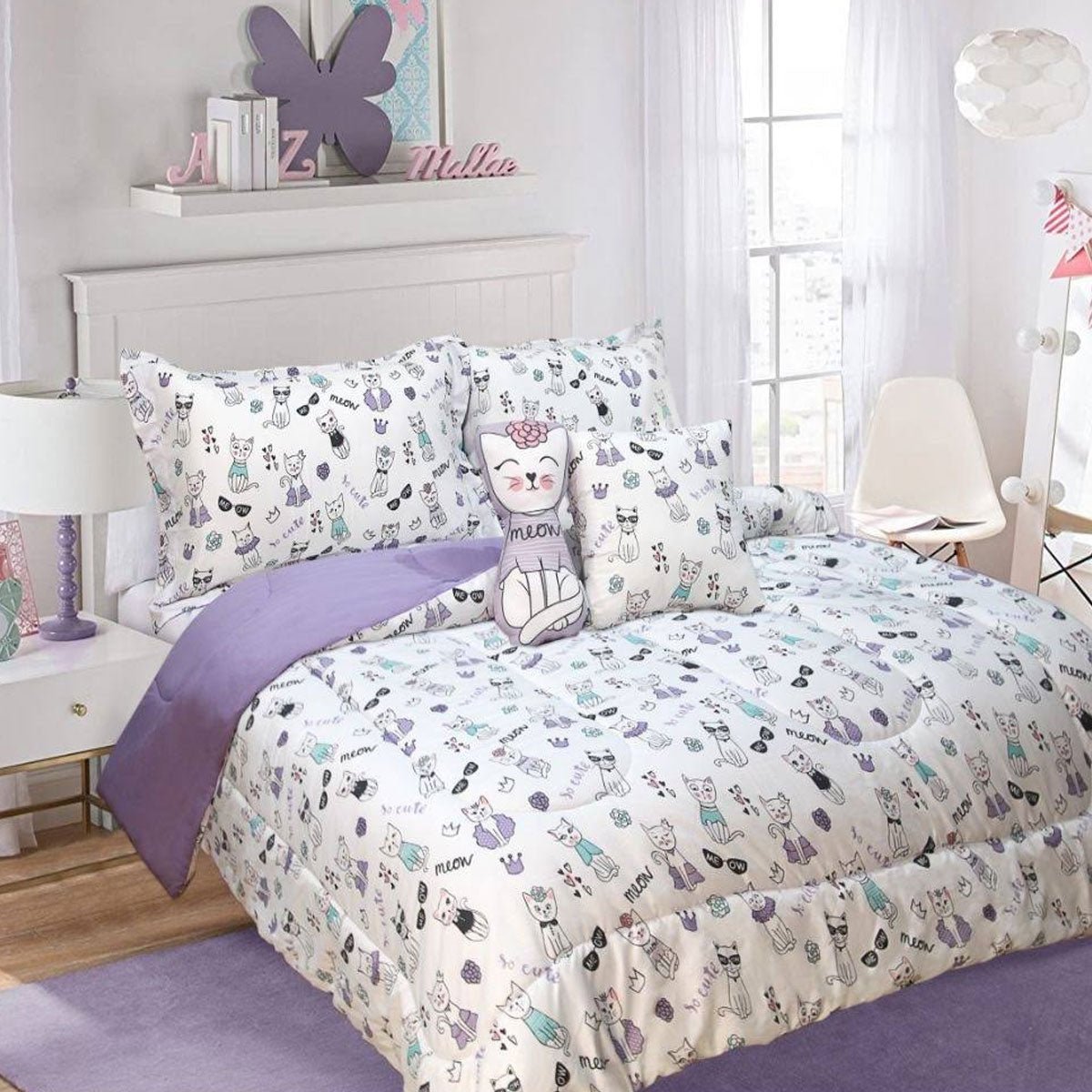 5 Piece Kids Comforter Set Cat Double - Home & Garden > Bedding - Bedzy Australia