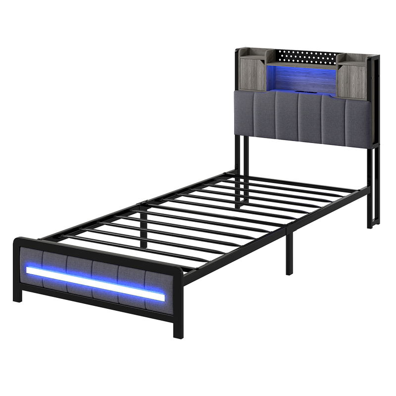 Levede Single Bed Frame with Storage Headboard RGB LED-2011971105295831048