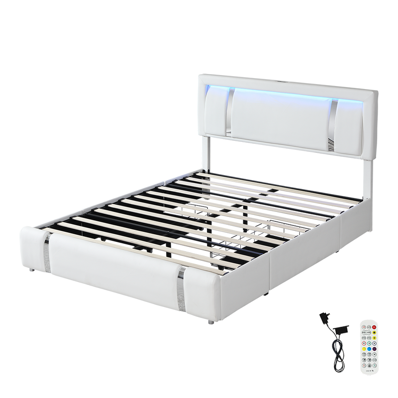Levede King Bed Frame Leather Headboard RGB 2 Drawers-1996009957232873480