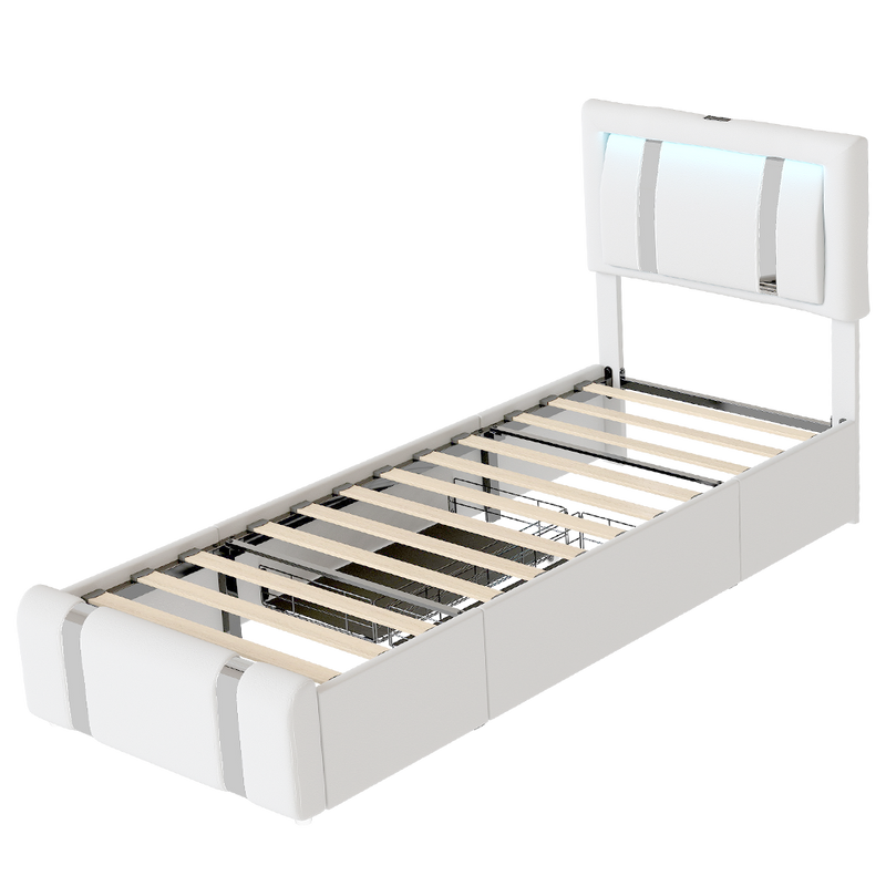 Levede Single Bed Frame Leather Headboard RGB 2 Drawers-1996009957413228552
