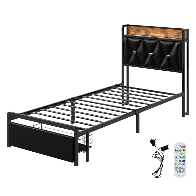 Single Package | Waverton LED Storage Bed Frame Black & Glay Bonnell Spring Mattress (Medium Firm)-5