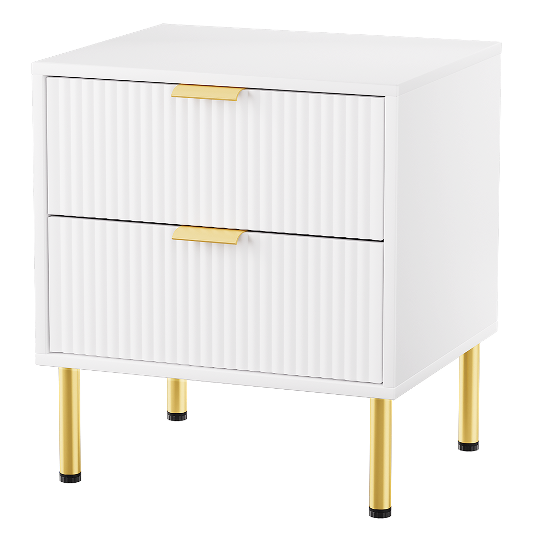 Levede Bedside Table with 2 Drawers White Metal Legs-1910112269535154184