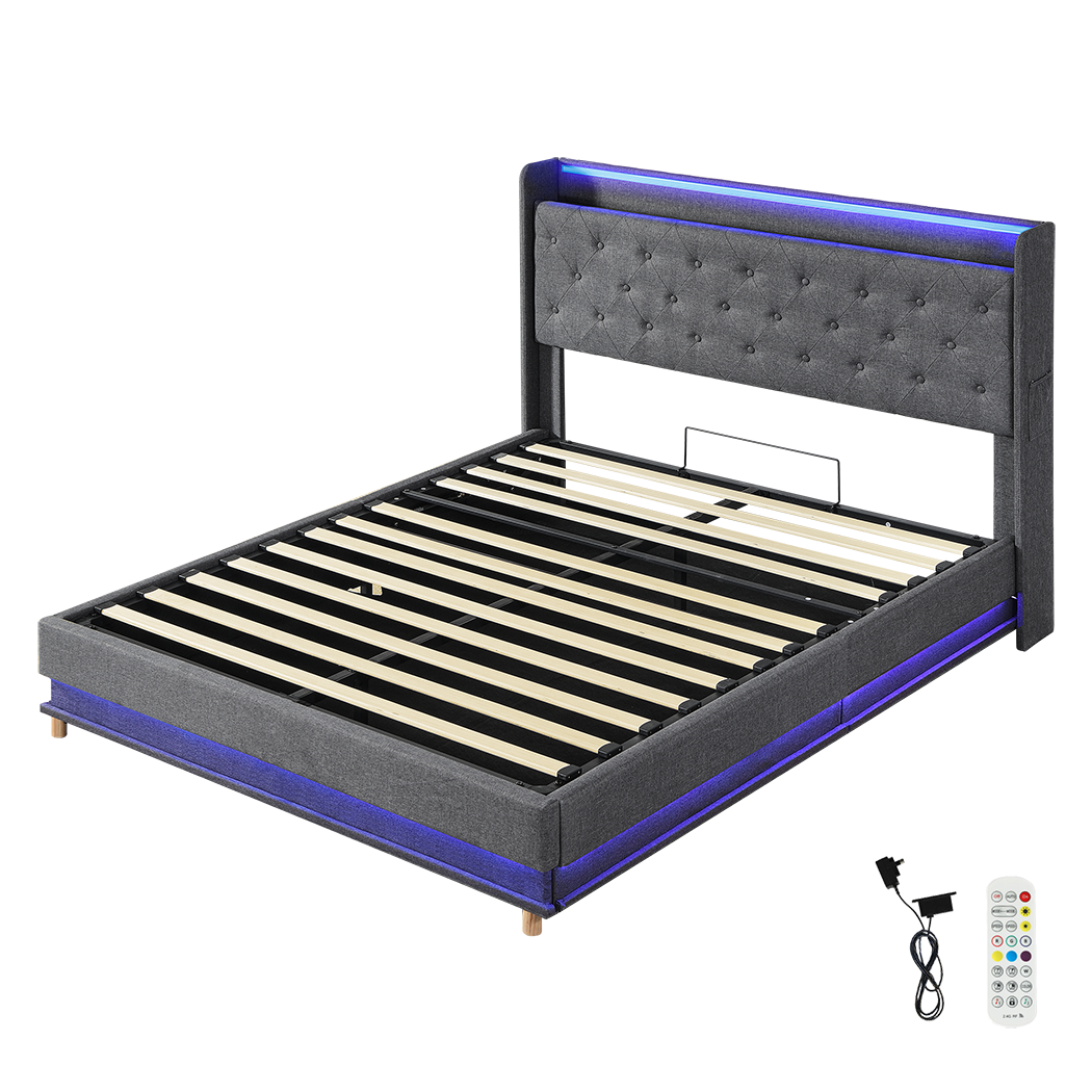 Levede Queen Bed Frame Gas Lift LED Light-1942353645995692040