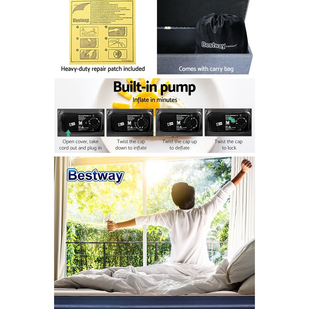 56 CM Thickness Air Bed Inflatable Mattress with Built - in Pump - King Size - Bedzy Australia