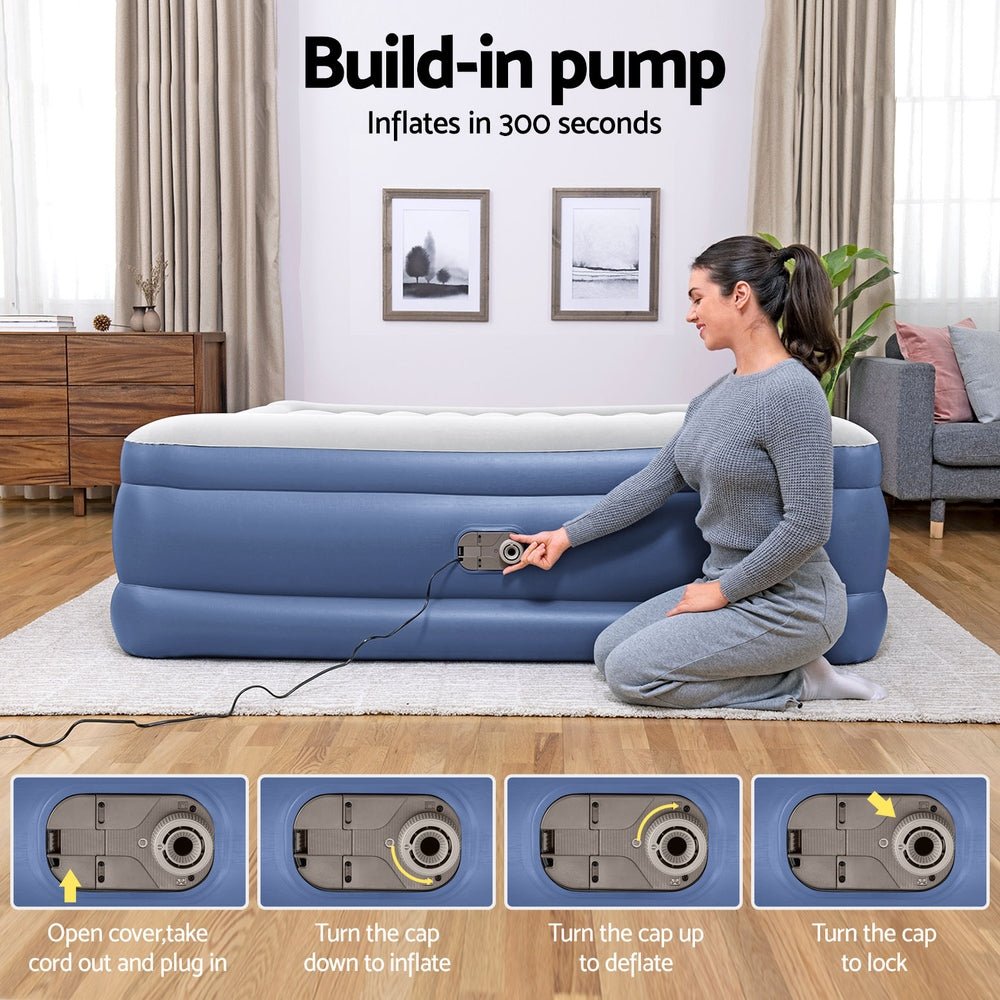 56 CM Thickness Air Bed Inflatable Mattress with Built - in Pump - King Size - Bedzy Australia