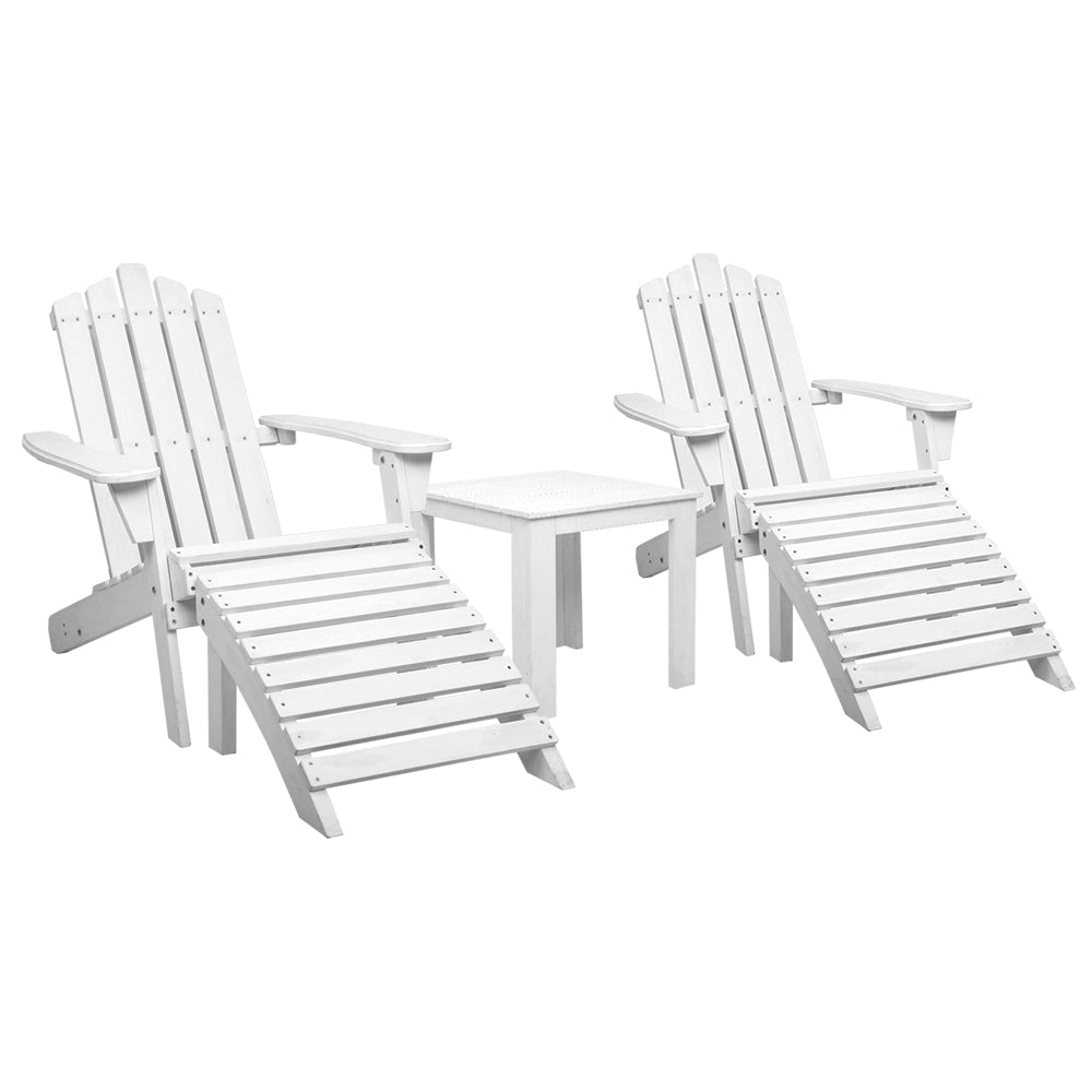5PC Adirondack Outdoor Table and Chairs Wooden Sun Lounge Patio Furniture White - Furniture > Outdoor - Bedzy Australia