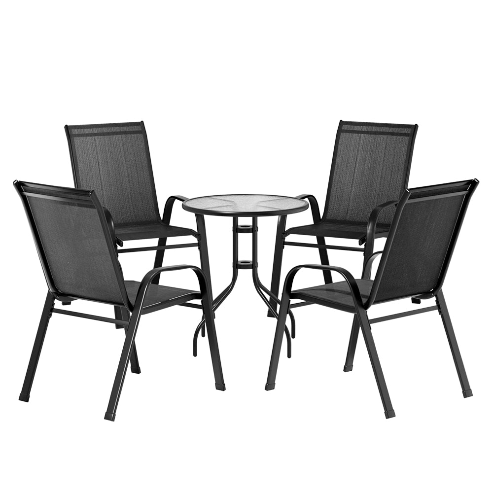5PC Bistro Set Outdoor Table and Chairs Stackable Outdoor Furniture Black - Furniture > Outdoor - Bedzy Australia