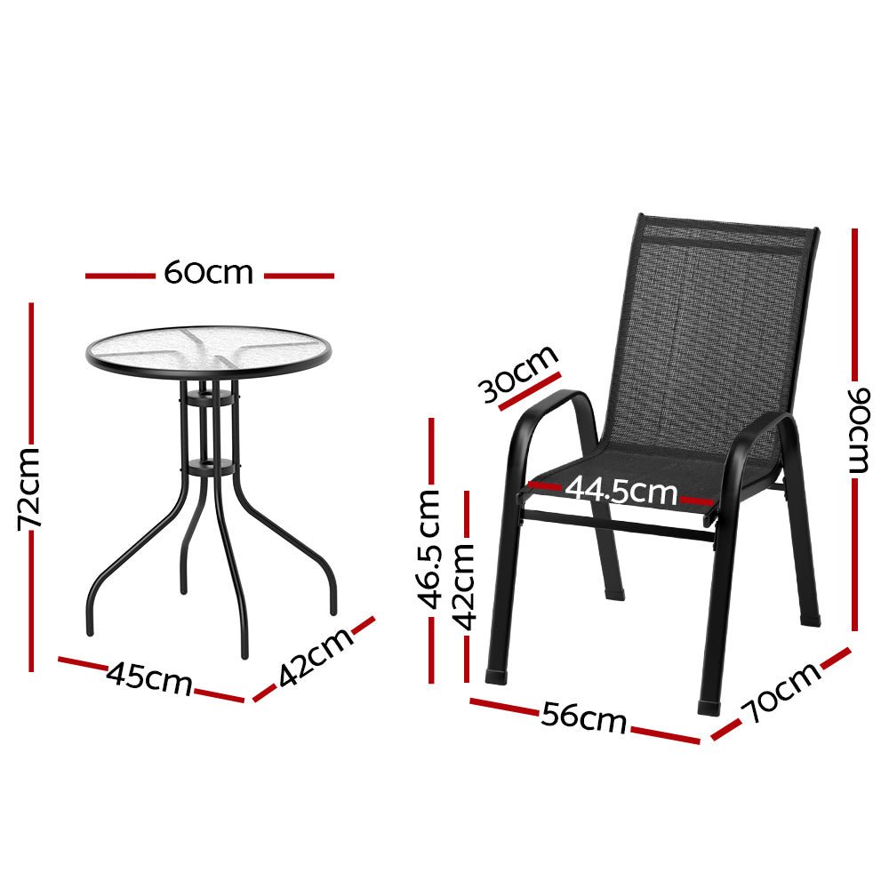 5PC Bistro Set Outdoor Table and Chairs Stackable Outdoor Furniture Black - Furniture > Outdoor - Bedzy Australia
