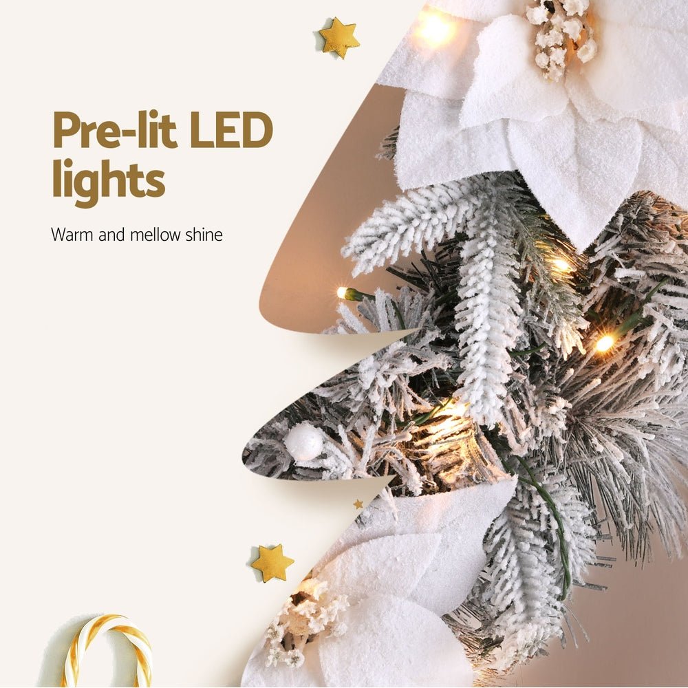 60cm Christmas Wreath LED Lights Snowy Flowers Garland Party Decor - Occasions > Christmas > Christmas Wreaths & Garlands - Bedzy Australia