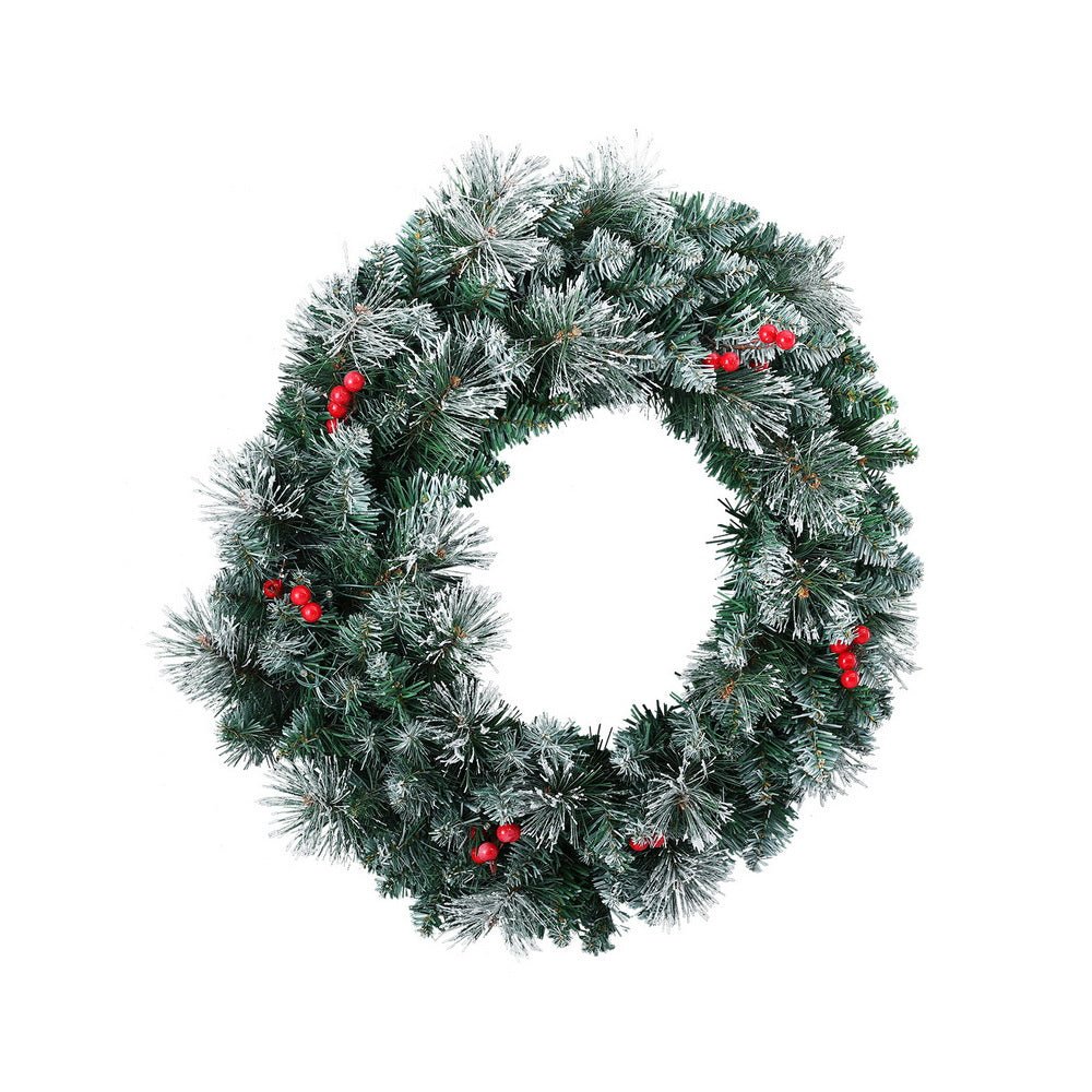 60cm Christmas Wreath LED Lights Snowy Flowers Garland Party Decor - Occasions > Christmas > Christmas Wreaths & Garlands - Bedzy Australia