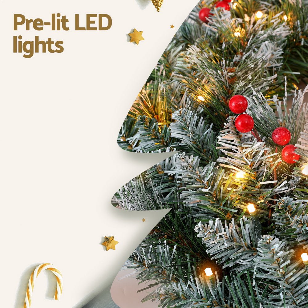 60cm Christmas Wreath LED Lights Snowy Flowers Garland Party Decor - Occasions > Christmas > Christmas Wreaths & Garlands - Bedzy Australia