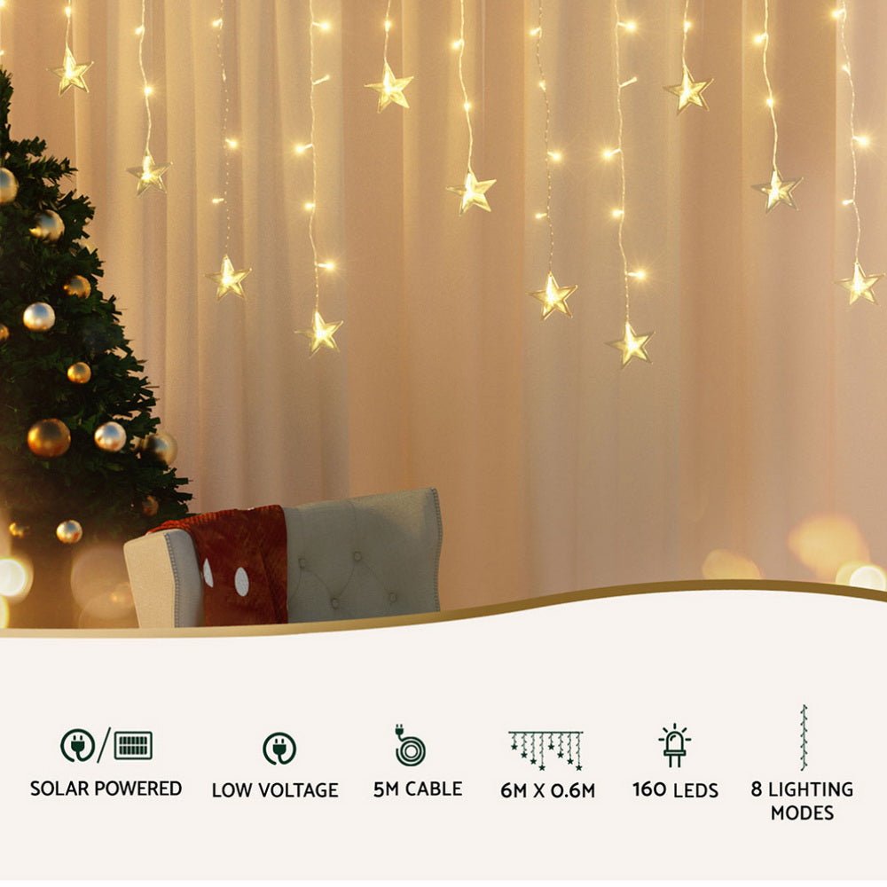 6M Christmas Icicle Lights String Light 160 LED Solar Powered Warm - Occasions > Christmas > Outdoor Decorations & Lights - Bedzy Australia