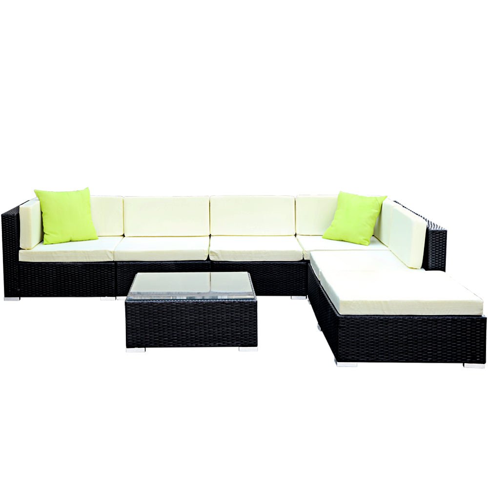 7-Piece Outdoor Sofa Set Wicker Couch Lounge Setting 6 Seater - Furniture > Outdoor - Bedzy Australia