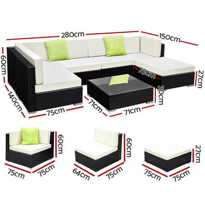 7-Piece Outdoor Sofa Set Wicker Couch Lounge Setting 6 Seater - Furniture > Outdoor - Bedzy Australia