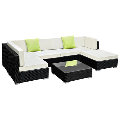 7-Piece Outdoor Sofa Set Wicker Couch Lounge Setting 6 Seater - Furniture > Outdoor - Bedzy Australia