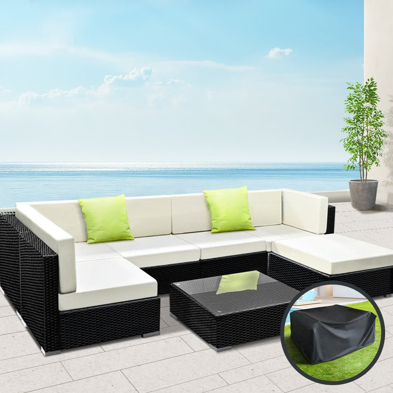 7-Piece Outdoor Sofa Set Wicker Couch Lounge Setting Cover - Furniture > Outdoor - Bedzy Australia