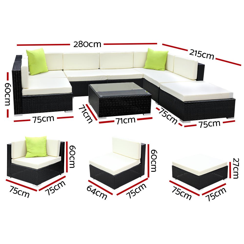 8-Piece Outdoor Sofa Set Wicker Couch Lounge Setting 7 Seater - Furniture > Outdoor - Bedzy Australia