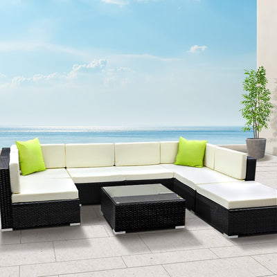 8-Piece Outdoor Sofa Set Wicker Couch Lounge Setting 7 Seater - Furniture > Outdoor - Bedzy Australia