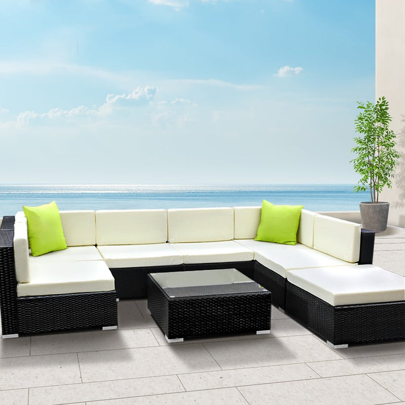 8-Piece Outdoor Sofa Set Wicker Couch Lounge Setting 7 Seater - Furniture > Outdoor - Bedzy Australia