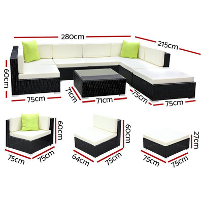 8-Piece Outdoor Sofa Set Wicker Couch Lounge Setting Cover - Furniture > Outdoor - Bedzy Australia