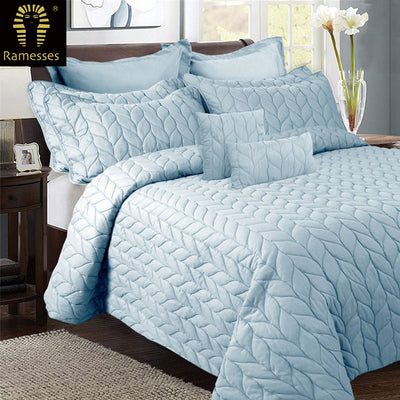 9 Pieces Ultrasonic Comforter Set Queen Steel Blue - Home & Garden > Bedding - Bedzy Australia