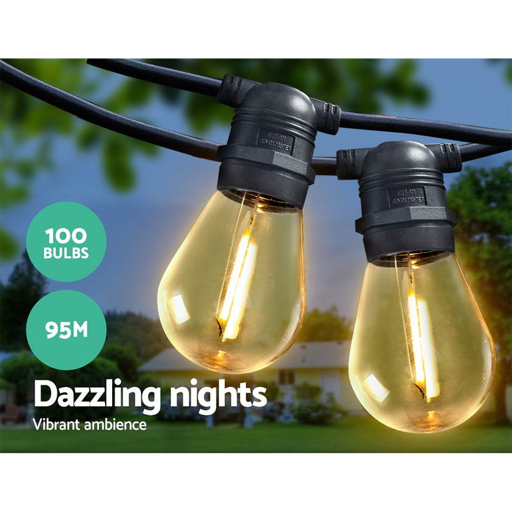 95m LED Festoon String Lights 100 Bulbs Kits Wedding Party Christmas S14 - Bedzy Australia