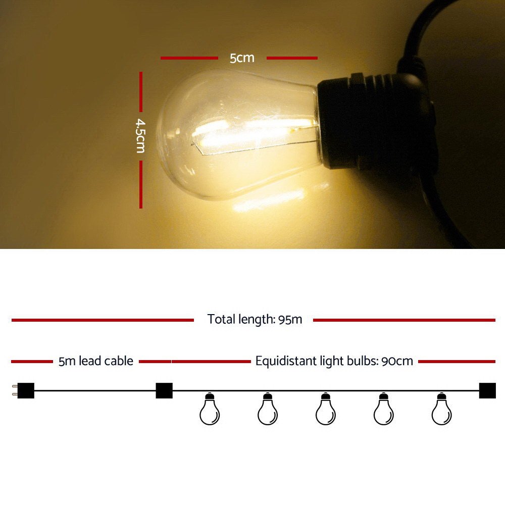 95m LED Festoon String Lights 100 Bulbs Kits Wedding Party Christmas S14 - Bedzy Australia