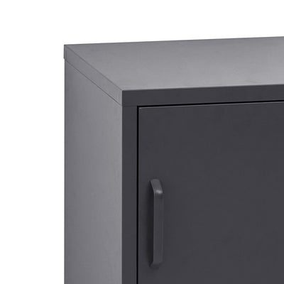 Bedside Table Metal Cabinet - Black with metal door, handle, and charcoal finish in bedroom furniture style