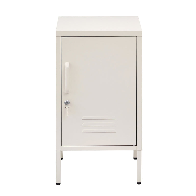 Metal Locker Style Bedside Table - White with lockable door and minimalist metal design for bedroom furniture by Bedzy
