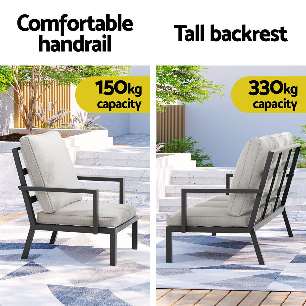 Torquay Outdoor Aluminium 7 Seater Lounge Set - Grey