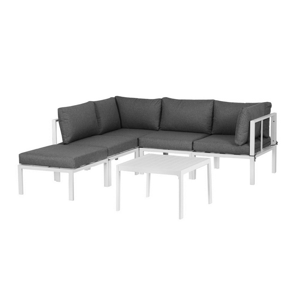 5-Seater Outdoor Aluminium Sofa Set – White Frame, Grey Cushions