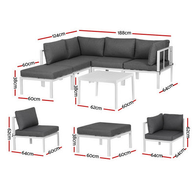 5-Seater Outdoor Aluminium Sofa Set – White Frame, Grey Cushions