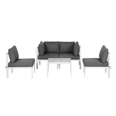 5-Seater Outdoor Aluminium Sofa Set – White Frame, Grey Cushions